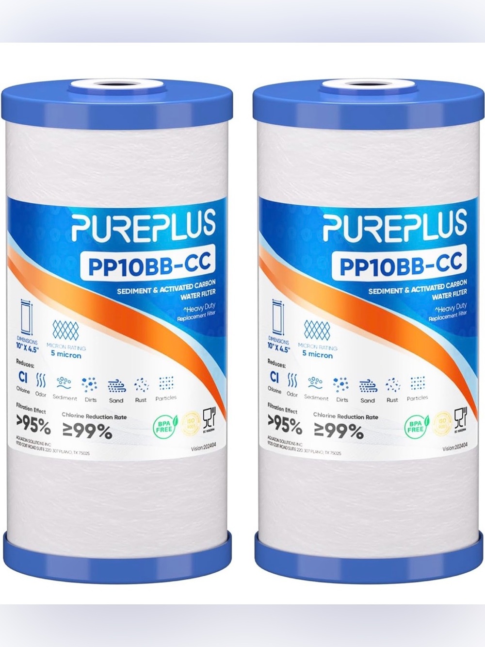 2 PUREPLUS 5 Micron 10" x 4.5" Whole House Sediment / Water Filter Replacement